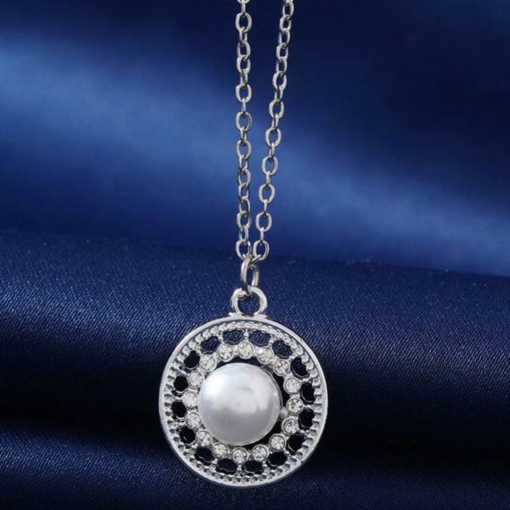 Stainless Steel Cultured Pearl Inlaid Detail Cubic Zirconia Mystical Necklace